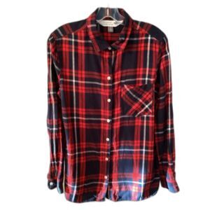 OLD NAVY SIZE LARGE RED WHITE BLUE PLAID THE CLASSIC SHIRT LIGHTWEIGHT FLANNEL